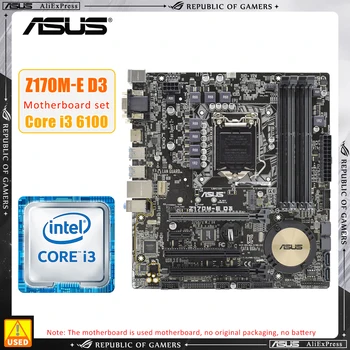 1151 Комплект дънната платка ASUS Z170M-E D3 + I3 6100 процесор Intel Z170 Комплект дънната платка DDR3, 32 GB, PCI-E 3.0 M. 2 USB 3.0, Micro ATX