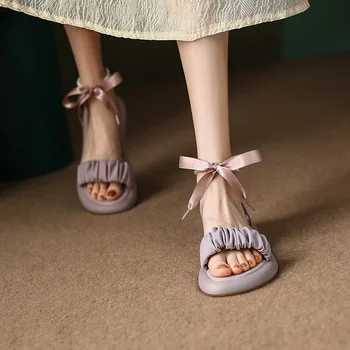2023 нови удобни римски обувки на плоска подметка, дамски сандали с перлата на папийонка, плажни обувки jp-lx54