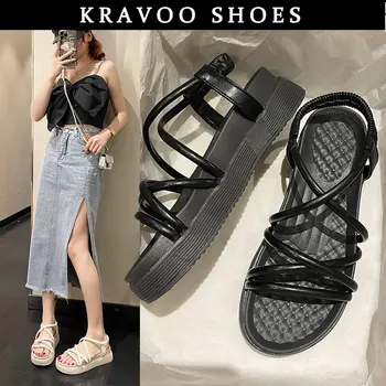 KRAVOO/ однотонная дамски обувки, плажна римска обувки, дамски сандали, чехли в дебела подметка, дамски ежедневни обувки, Новост 2023 г., лятна обувки