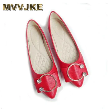 MVVJKE/ Дамски Модни обувки без шнур, Лоферы на равна подметка с декорация във формата на Кристали, Дамски Обувки на плоска подметка с лък, Дамски Ежедневни Обувки, Офис Работна Обувки, Големи Размери
