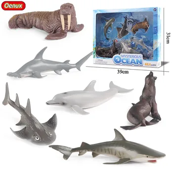 Oenux 6 бр./компл. Океанските Животни С Предавателна Моделиране на Морж Тюлен Костенурка Калмари Фигурки Sealife Модел PVC Статични Детски Играчки Подарък