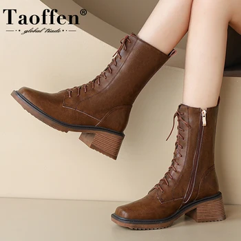 Taoffen/новост 2023, къси ботуши, дамски зимни обувки от естествена кожа и плюшено кожа, дамски топли модни дамски обувки Ins, размер обувки диапазон 34-40