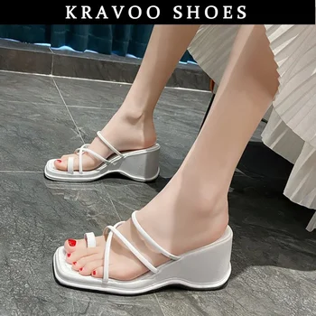 Дамски обувки KRAVOO, дамски сандали на дебел танкетке, обикновена чехли, дамски улични плажни сандали, дамски летни обувки 2023 г., нов обувки