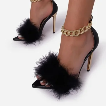 Дамски обувки на висок ток 2023, Лятна мода, чубрица сандали с остър затворени пръсти, луксозни Обувки, дамски дизайнерски обувки на токчета Zapatos De Mujer