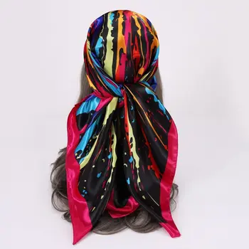 Изкуствена Коприна сатен, шал, Мъжки дамска мода, шал в стил хип-хоп, хиджаб, квадратна кърпа 90*90 см