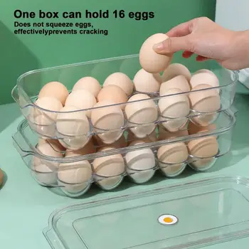 Контейнер за яйца за хладилник, раскатывающийся, разбивающий Яйца, Тава за съхранение на 16 грама с капак и дръжка, Контейнери за яйца, Кухненски кошница