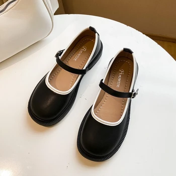 Обувки на равна подметка в ретро стил, Малки Кожени Дамски Обувки 2022 г., Нови Летни Универсални Обувки Mary Jane нисък Ток с малките Пръсти, Zapatos De Mujer