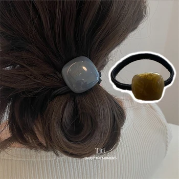 Проста акрилна каменна въже за коса, сладка кок, желейные завязки за коса, елегантна еластична лента за коса, за жени, модерен прическа квадратна форма