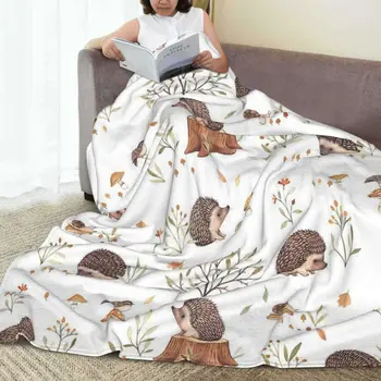 Фланелевое одеяло с ежиком, супер Меко сладко мультяшное животно, Лесен разтегателен диван, наметала, Уютна спалня, плюшевое коварен одеяло King