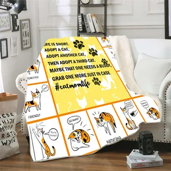 Флисовое одеяло с 3D принтом котка от картун за пикник, гъст модно покривки, завеси от шерпи, Директна доставка