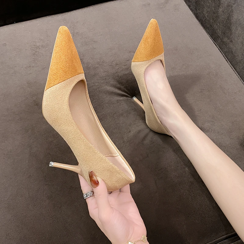 Дамски обувки на висок ток жени 2023 смесени цветове, с остър нос жени помпи приплъзване на малък офис нокти  . ' - ' . 0