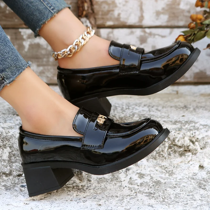 Фини дамски обувки; Новост 2023 г.; Пролетни дамски обувки Mary Janes на масивна ток в ретро стил; Увеличените Студентски Лоферы; Дамски обувки-лодка с... . ' - ' . 1