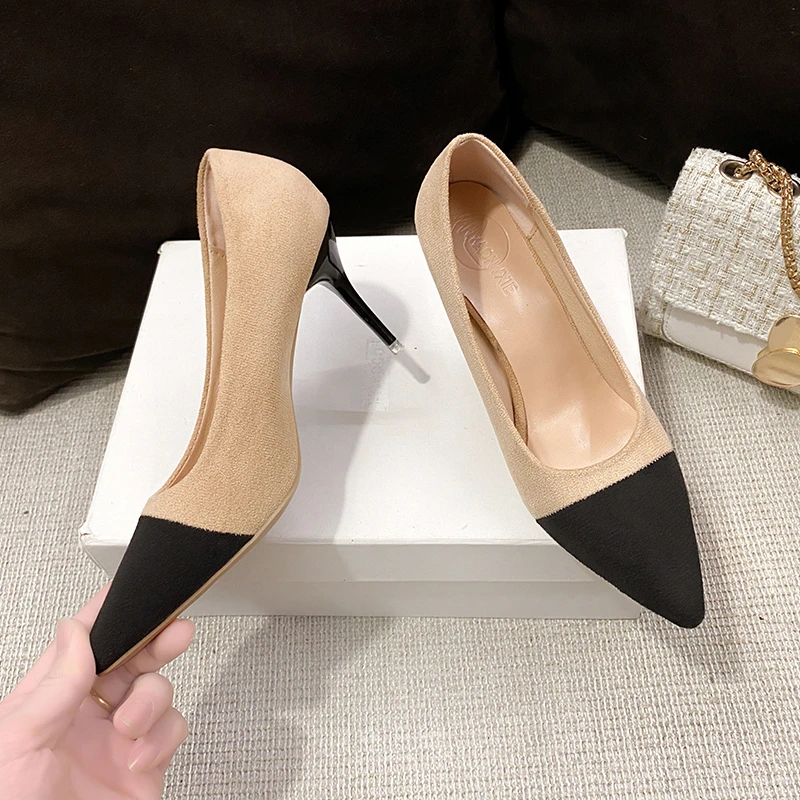 Дамски обувки на висок ток жени 2023 смесени цветове, с остър нос жени помпи приплъзване на малък офис нокти  . ' - ' . 2