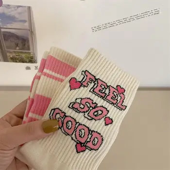 1 чифт луксозни женски чорапи в контрастен цвят със защита от свиване, пролетно-летни чорапи, сладък дамски чорапи среден размер
