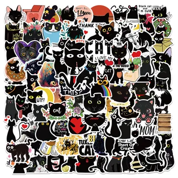100 бр. Мультяшные творчески етикети с черна котка, етикети с графити с Черна котка, етикети за багаж, лаптоп, на велосипед, кола