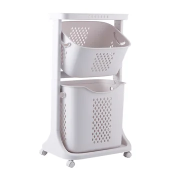 2-Слойная кошница за съхранение на мръсни дрехи в банята Мобилни кошница за дрехи от полипропиленова пластмаса, на колела