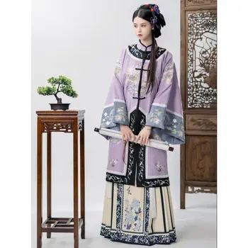 2023 китайското древно женско подобряване на рокля hanfu с висока яка и големи ръкав, елегантен комплект от две части на hanfu, рокля с елементи на чонсам