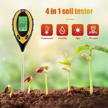 4 В 1 Цифров РН-метър на Почвения Изпитването на Почвата Слънчева светлина/Влага/Измерване на Температурата на Тестов Инструмент за Градина, Ферма, на Тревата