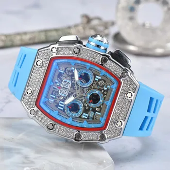 6 pin Diamond RM Автоматичен часовник с Дата, Лимитирана серия мъжки часовници, Най-добрата марка за луксозни пълнофункционален кварцови часовници, силиконов каучук