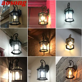 AOSONG Външни стенни аплици Лампа Класически светлина Ретро led Водоустойчива за украса на дома Пътеката