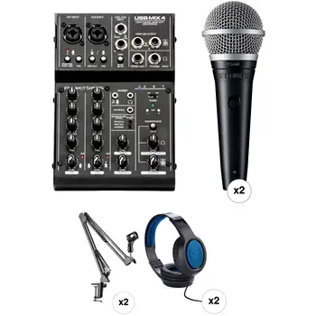 ART USBMIX4 Комплект за подкастинг за 2 лица с интерфейс, микрофони, скоби и накрайници за уши