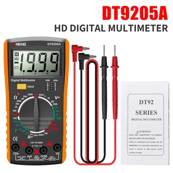 DT9205A LCD цифров мултицет, преносим Волтметър за Променлив и постоянен ток, амперметър, Ω, напрежение, Капацитет, Устойчивост, Тестер, м