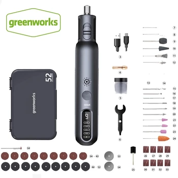 Greenworks USB Зарядно Устройство за Мини-Мелница Безжичен 80 W 52 Бр. Мелница с Въртящи се Инструменти за Шлайфане, Рязане На дърворезбата и Опесъчаване на 8 В