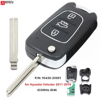 Keyecu 3 Бутона 433 Mhz ID46 Чип Обновен Флип-Ключ за Дистанционно Ключодържател за Hyundai Veloster 2011-2016 P/N: 95430-2V001