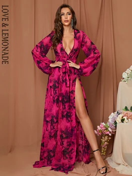 LOVE & LEMONADE, сексуална Макси рокля с V-образно деколте и дълъг ръкав, приталенное, с отрязани, за парти LM83186-2