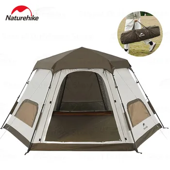 Naturehike 8.5㎡ Шестоъгълен Автоматична палатка за къмпинг, бързо откриване Професионална Непромокаемая палатка за пътуване на открито, Подвижна горна палатка 4P