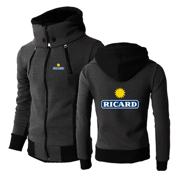 RICARD 2023, Нов стилен мъжки hoody с качулка с цип, висококачествен трицветна случайни удобен спортен пуловер