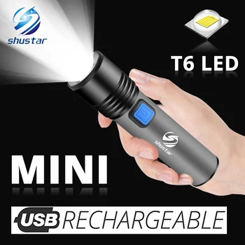 USB Акумулаторна батерия led фенерче с T6 LED Вградена литиево-йонна батерия 1200 mah, водоустойчив фенер за къмпинг, мащабируем факел