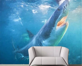 wellyu Изработени по поръчка мащабната фреска с ръчно рисувани картинки с акули подводен свят ТЕЛЕВИЗИЯ фон тапети 3d стенопис Papel de parede