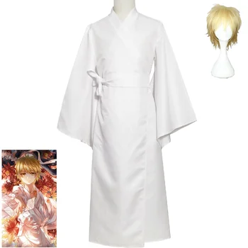 Аниме Noragami Aragoto Yukine Cosplay костюм Aldult Унисекс Вкусно Бяло кимоно с колан, Перуката, халат за Хелоуин, униформи, костюми