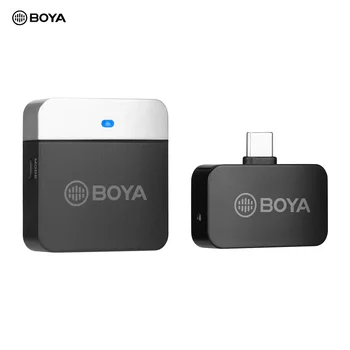 Безжичен микрофон система BOYA 2.4 Ghz Предавател + приемник Мини-записывающий микрофон с пристанище Type-C за смартфони, таблети, видеоблогов