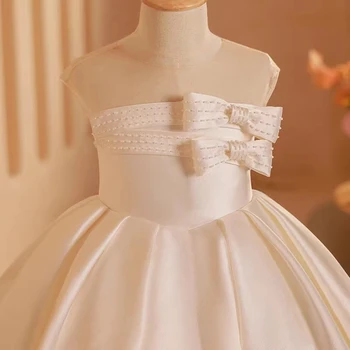 Бяла рокля на принцеса за рождения ден, сватбената рокля на цветя модел за момичета, рокли за изпълнения на конкурса за красота в Лос Анджелис
