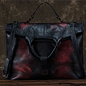 Висококачествени Чанти с горната дръжка от естествена кожа, чанта-месинджър през рамо, женствена чанта с четка, цветна чанта в ретро стил от естествена кожа, дамски чанта