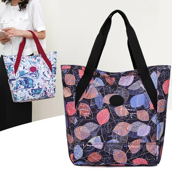 голяма дамска чанта с горната дръжка, женствена чанта през рамо, леки найлонови плажни чанти с цветен модел, чанти за пазаруване Bolsa Feminina