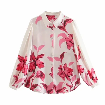 Дамска асиметрична риза Za с флорални принтом, яка с ревери, реколта блуза, оборудвана лятна топ на копчета, женски ризи пижамные