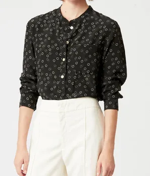 Дамски Модни риза с кръгло деколте, копчета отпред, гърдите джоб, върхове Оверсайз с дълъг ръкав, блуза 2022