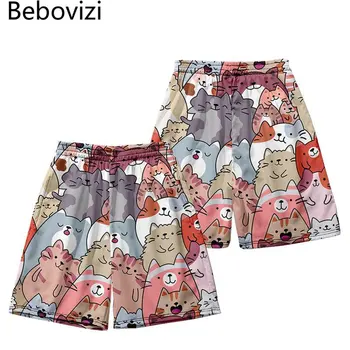 Дамски Мъжки къси панталони с принтом котка 2023, Лятна градинска дрехи, плажни джобни бермуда Masculina