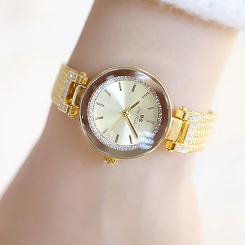 Дамски часовници BS, Стоманен обръч с пшеничными Колосьями, кварцов ръчен часовник с диаманти, Луксозни Модни Златни сини часовници за жени