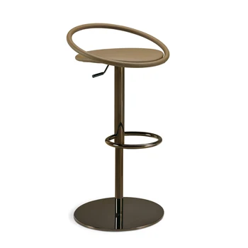 Дизайнерски творчески бар стол с лифта, въртящ се бар стол с облегалка, Висок стол, направен от неръждаема стомана, кожена бар стол
