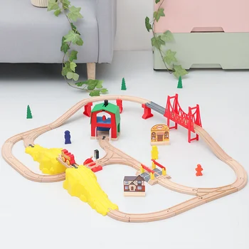 Дървена Писта Влак Комплект Дървени железопътен Магнитен Влак Играчки Съвместими Марка Дървена Писта Забавни Играчки за Момчета, Подаръци