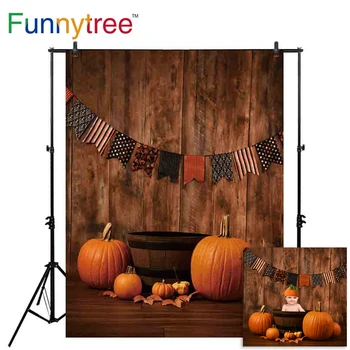 Забавен фон от дърво за фото студио за Хелоуин, реколта дървена стена, тыквенная вана, флаг, фон за снимки на детската душа, фотосесия