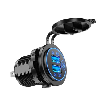 Зарядно за кола Quick Charge 3.0 с два USB конектори от 12 На 36 W, бързо зарядно устройство с USB ключ за лодки, мотоциклети, камиони, колички за голф, синьо