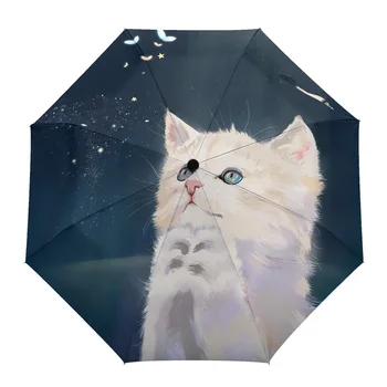Илюстрирана чадър за заздравяване на котки на открито, ветрозащитный, от дъжда, напълно автоматичен, с осем нишки, за мъже, за жени, за мъже, големи чадъри, чадър