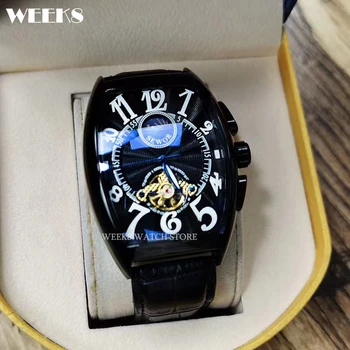 Луксозни автоматични механични часовници за мъже, ръчен часовник с турбийоном, ръчен часовник с виртуален скелет, тонен калъф, мъжки ръчен часовник с светящимся езда