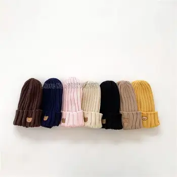 Меки топли бебешки шапки, плетени калъф за шапки за деца, Бродерия мечка есенно-зимните шапки за момичета и момчета, 11 цвята