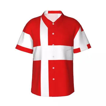 Мъжка риза с датския флаг, тениска с къс ръкав, лятна риза, с мъжка риза с отложным яка и копчета, мъжки дрехи